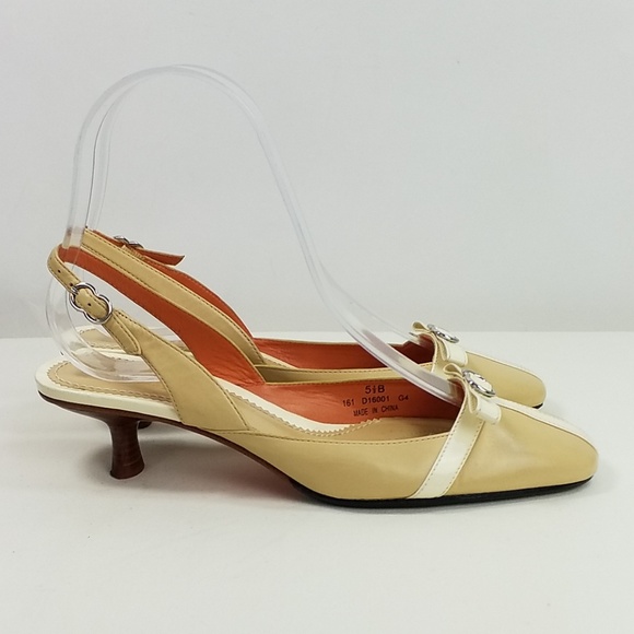 Cole Haan Tan Cream Patent Leather Kitten Heel Sling Back Heels Womens Size 5.5B - Picture 3 of 8